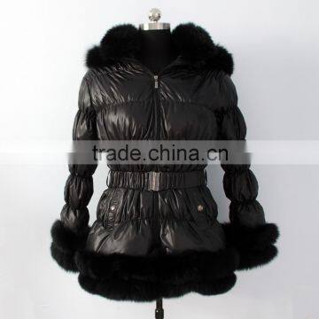 Dk008 double fur women black down coat