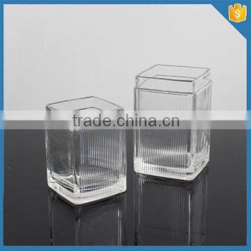 Custom Made Ribbed Pattern Square Shaped Clear Glass Vases for Centerpieces photo-4