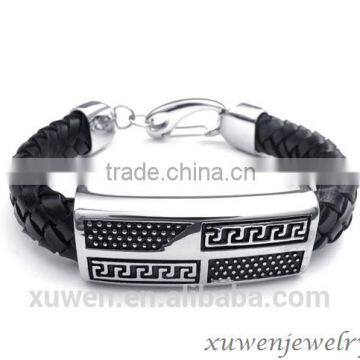 ID tag wholesale leather engravable bracelets with metal clasp