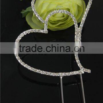 rhinestone glass wedding double heart cake topper