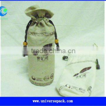 wholesale bottle drawstring linen pouch for promotions with round bottom