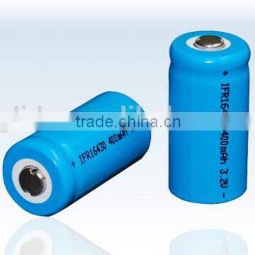 Reliable supplier of LiFePO4 IFR 16340 400mAh 3.2V Battery with CE,ROHS,UL certificates