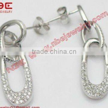 2012 israel hot sale design 925 sterling silver earrings jewellery with AAA grade cz quality rhodium plated micro pave setting