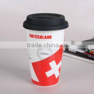 Flag Ceramic Coffee Cup With Food Grade Silicone Lid High Quality but Low Price Wholesale photo-5
