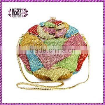 colorful flower shape hard box cystal clutch bag elegant wedding handbag (8764A-C2)