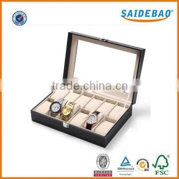 Delicate custom Leather Watch Box with Velvet pillow,Large Capcity box with Two Layer,12 slot watch boxes