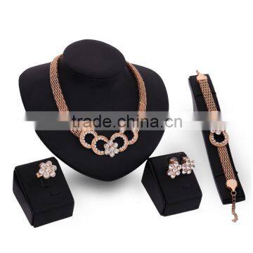 Luxury Bridal Wedding Jewelry Set Crystal Circle Rings Charm Flower Pendant Statement Jewelries For Women