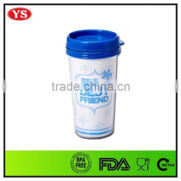 16oz bpa free double wall plastic changeable insert coffee cups