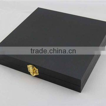 Custom wooden gift packaging box with velvet insert / wooden box with gold lock