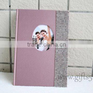 Blush Silk Covor Wedding Guest Book with photo frame