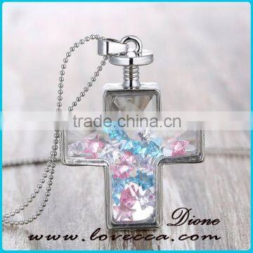 Cross Shape Dry Flower Glass Locket Pendant Necklace photo-4