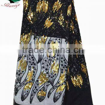 Haniye 2016 hot sale Africa fabric net sequins embroidery net lace fabric /JLQ02