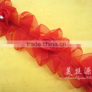 wholesale extensible tulle chiffon rose lace trim