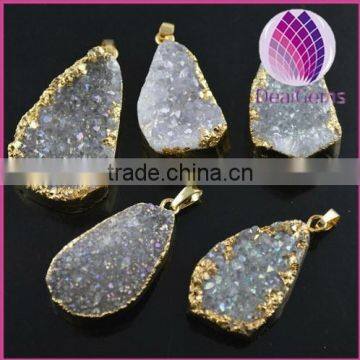Natural 18K plated agate quartz druzy pendant 2015 wholesale