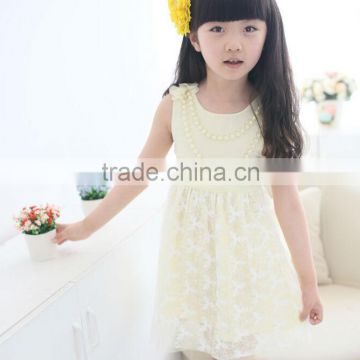 White yellow vest dress, dress with necklace, chiffon party dress for girl