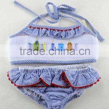 Monogramed Seersucker smocked bikini