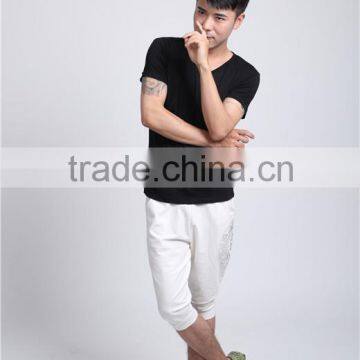 2015 bamboo men breathable tops fashion summer mens' V neck black wholesale t shirt