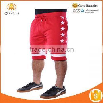 Red French Terry Cotton Star Stripes Switch Basic Mens Casual Elastic Summer Shorts