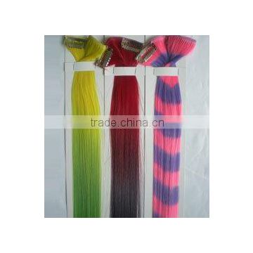 Custom made dye colorful,fake clip in color hair extension heat resistance