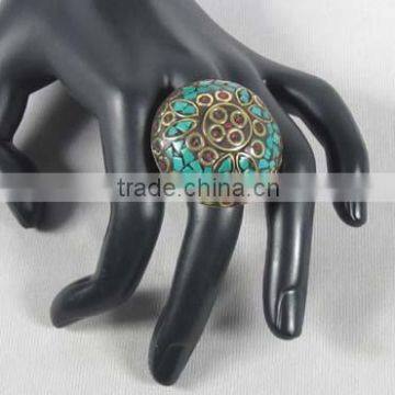 Mosaic Red Tiles Ring Costume Fashion Women Jewelry India Brass Ring Big Ring Latest Design New Pattern,Indian Regional