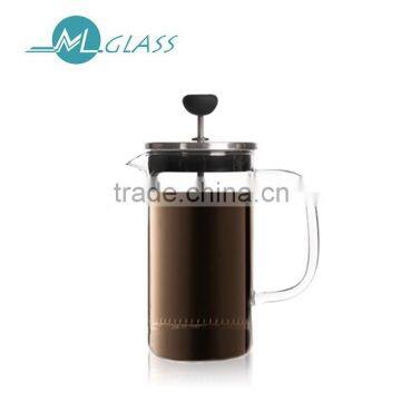 China supplier clear glass coffee press coffee tea pot with handle handmade glassware OEM 300ml