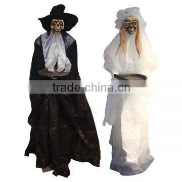 HALLOWEEN DECORATION STANDING BRIDE AND GROOM WITH RED LED EYES, SOUND FOR HALLOWEEN WEDDING