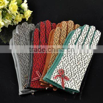 Concise Bowknot Check Pattern Colorful Sheepskin Leather Gloves for Female SL-EW104