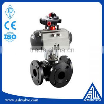 Pneumatic WCB 3 way type "L" or "T" flange Ball Valve