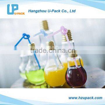 100ml/150ml/200ml/300ml/400ml/500ml Lamp bulb shape beverage plastic bottle with drinking straw and metal cap