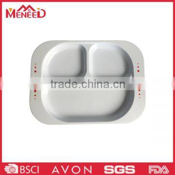 White Color With Decal Student Use Melamine Dinner Plate , Oblong Devided Plate