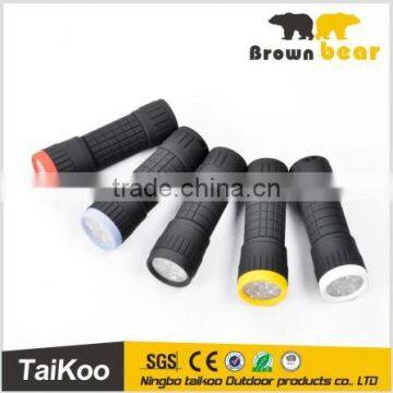 mini multicolor 14 led rubber flashlight with 3aaa battery