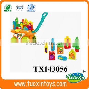 Plastic building block fruit & vegetable market (30pcs) intelligent toys with trolley