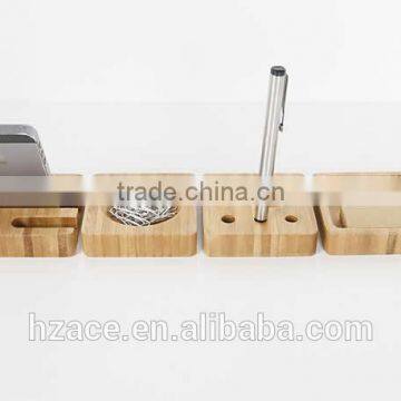 Bamboo Smart Phone Dock Stand Desk Organizer Office Accessories Set