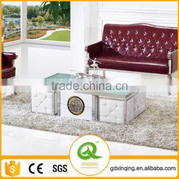 C369 Modern Stainless Steel Wooden Trunk Storage Glass Coffee Table photo-2