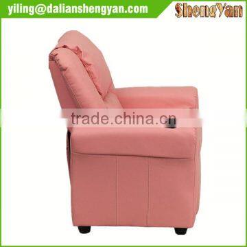 Contemporary Pink Vinyl Kids Recliner With Cup Holder and Headrest photo-2