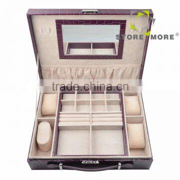 Leather Watch Organizer Storage Case Jewelry Box with Lock & Mirror