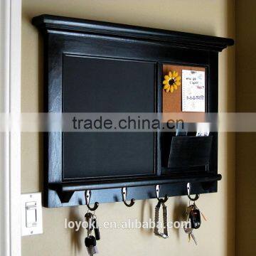 Home Decor Wood Wall Mounted Bulletin Board Entryway Chalk Board Mail Sorter Rack With Key Hooks and BlackBoard photo-3