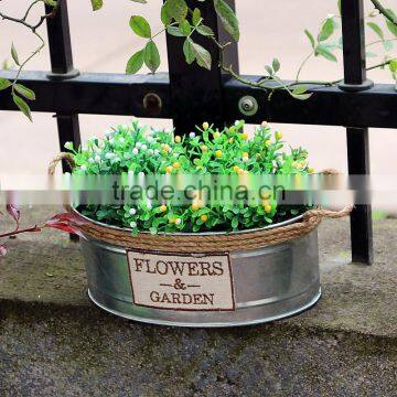 2016 Modern Worn-out Garden Metal Flower Pot With Hemp Rope Double Handles