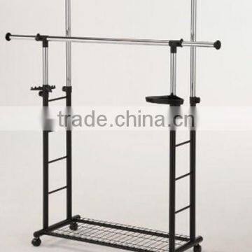 Double clothes rack, bathroom clothes drying rack with hook and tray