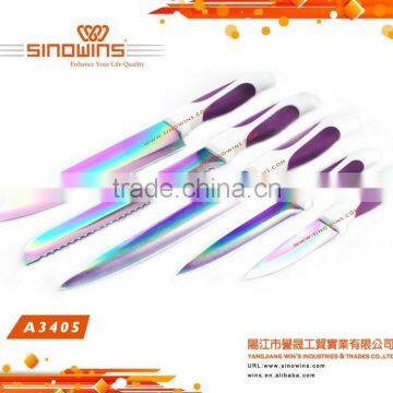 A3405-2 New Design 5pcs Colorful Titanium Blade Stainless Steel Kitchen Knife Set photo-2