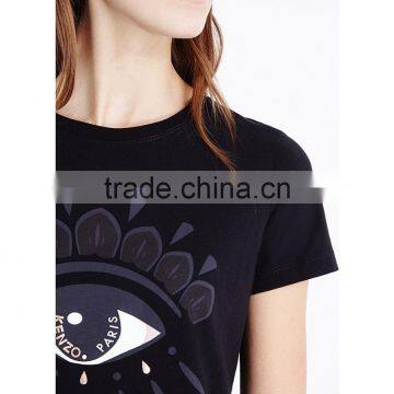 Wholesale Women Short Sleeves Black Front-printed T-shirt(DQE0073T) photo-4