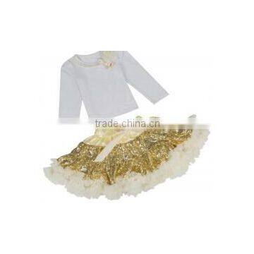 Long Sleeve Flower Sequin Fluffy Pettiskirt for Girls- Embroidered Costume With Belt-- Stage Wear photo-2