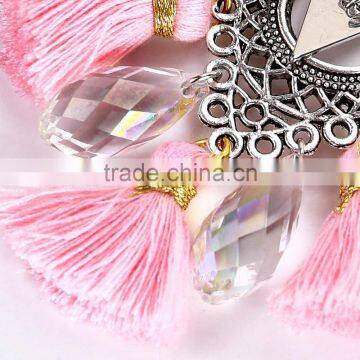 Bohemian Jewelry Crystal Pendant With Pink Tassel Charms Earrings for Women photo-3