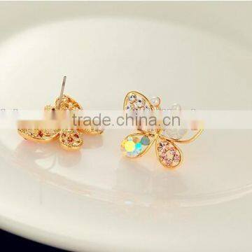 Girls Jewelry Pearls Butterfly Earrings,hollow Gold Stud Earring With Colorful Crystals photo-3