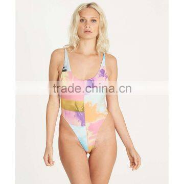 Customize Color Stripe Print One Piece Swimsuit High Cut Leg Low Scoop Back Swimwear Polyamide Elastane Blend Material Bodysuit photo-2