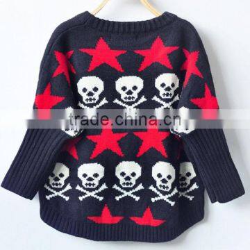 Latest Design Skull Pattern Girls Knitted Pullover Sweater