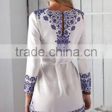 2016 Women Retro Pattern Printing Winter Dress With Belt photo-3