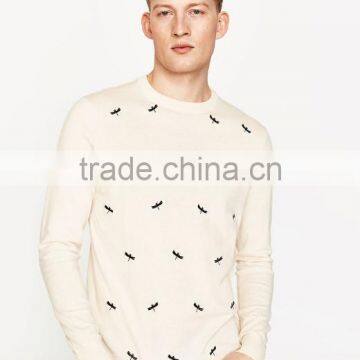 Mens Plain White Long Sleeve Animal Print Pullover Sweater for Wholesale photo-2