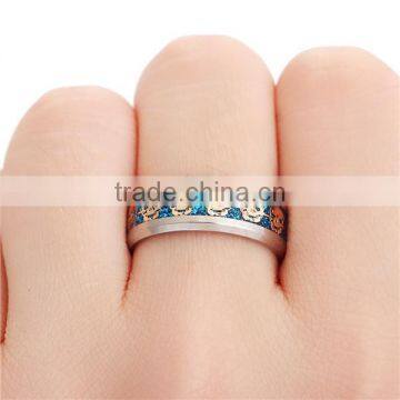 Stainless Steel Unadjustable Rings Silver Tone Blue Skull photo-3