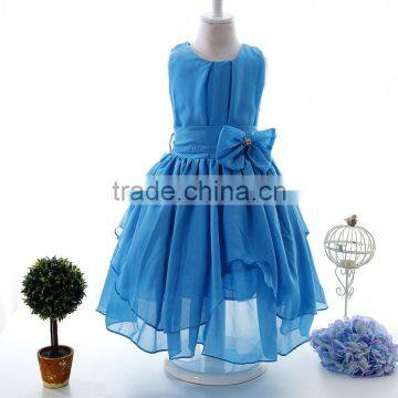 Newest pretty design sleeveless irregular pure color puffy chiffon girls dress